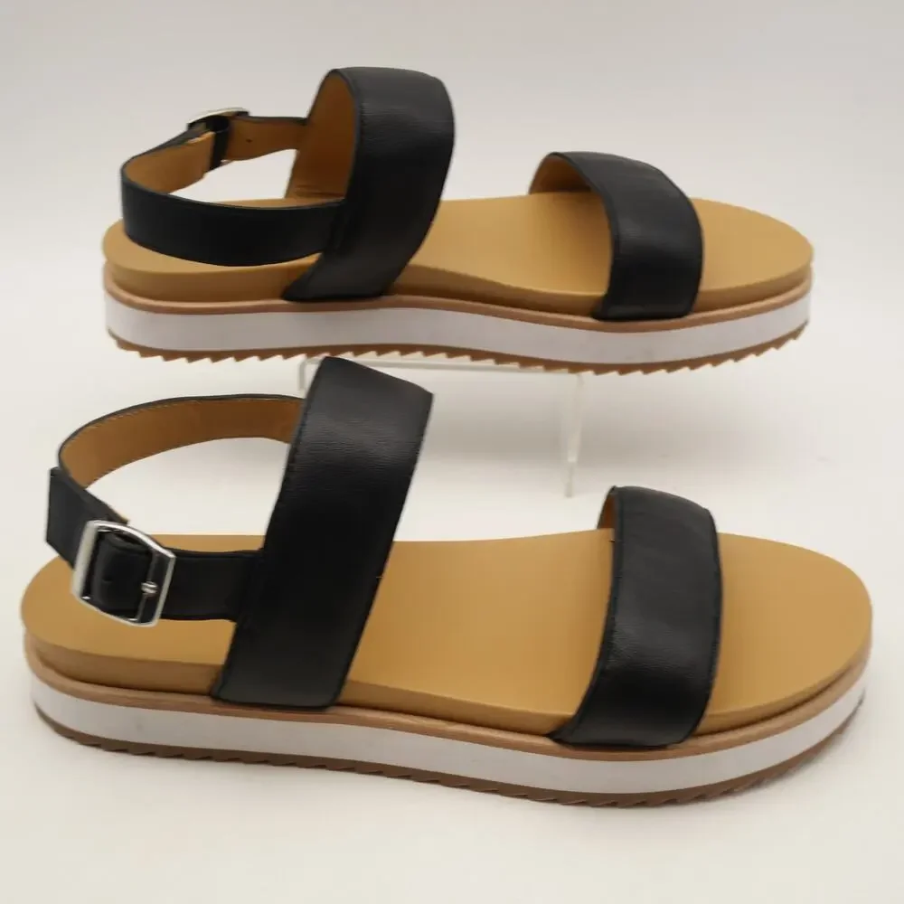 Quince Sandals Women's 8 Italian Leather Platform Shoes  Black NEW